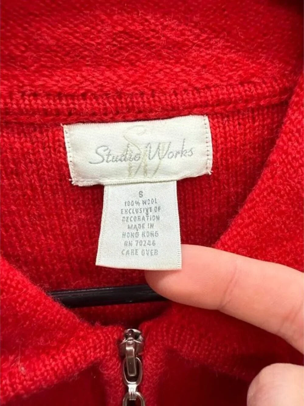 Studio Works Red Snowflake Wool Full Zip Sweater